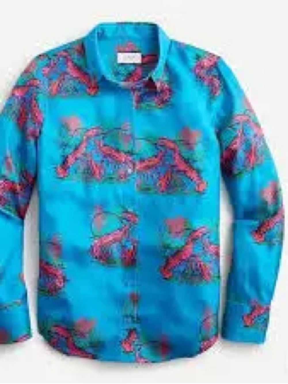 J. Crew Turquoise Blue Silk Lobster-Print Button-Down Shirt - Picture 4 of 5